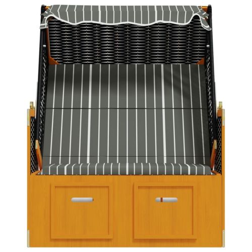 Strandkorb с навес, полиратан и масивно дърво, черно и сиво