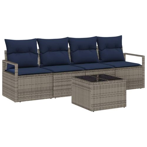 Комплект дивани 5 pcs Сив и син полиратан