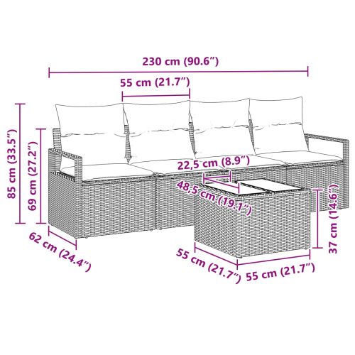 Комплект дивани 5 pcs Сив и син полиратан