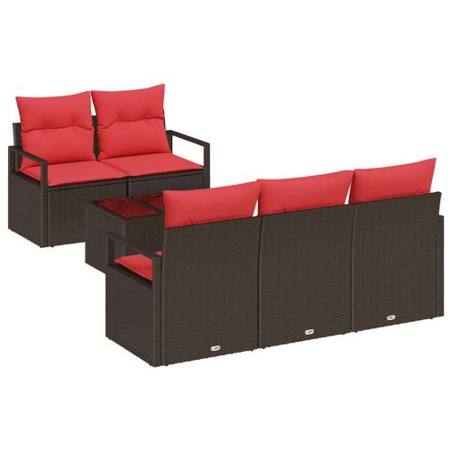 Комплект дивани 6 pcs Кафяво и червено полиратан