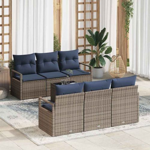 Комплект дивани с възглавница 7 pcs Сив и тъмносин полиратан