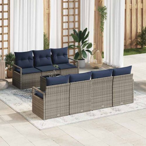 Комплект дивани с възглавница 8 pcs Сив полиратан