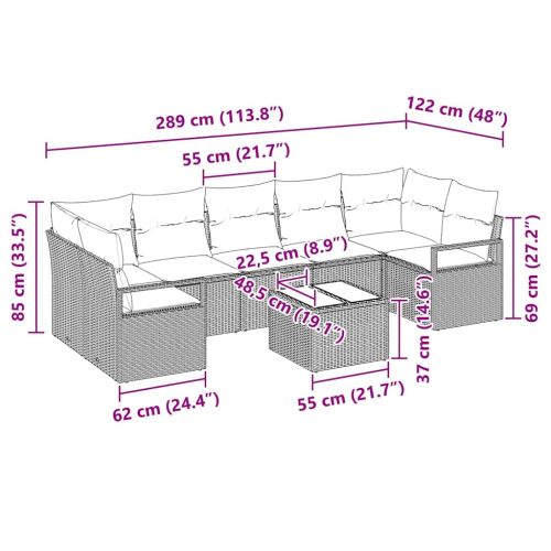 Комплект дивани 8 pcs Кафяво и червено полиратан