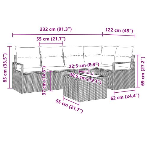 Комплект дивани 6 pcs Сив полиратан