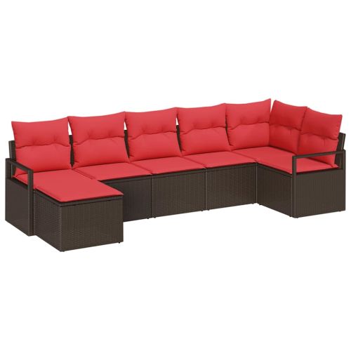 Комплект дивани с възглавница 7 pcs Кафяво полиратан