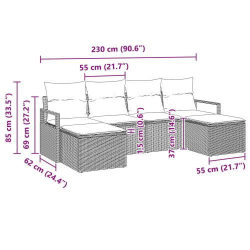 Комплект дивани 6 pcs Сив полиратан