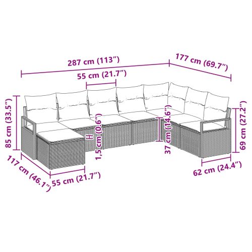 Комплект дивани с възглавница 8 pcs Черно полиратан