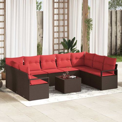 Комплект дивани с възглавница 10 pcs Кафяво полиратан