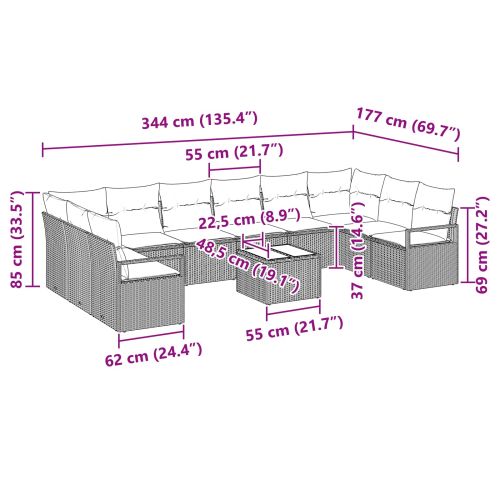 Комплект дивани с възглавница 11 pcs Сив полиратан