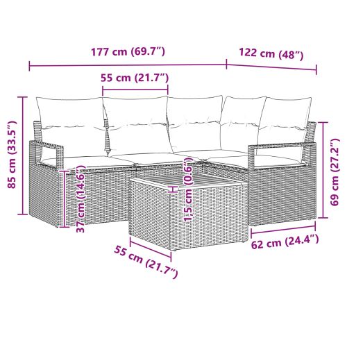 Градински Софа Комплект с възглавница 5 pcs Черно полиратан