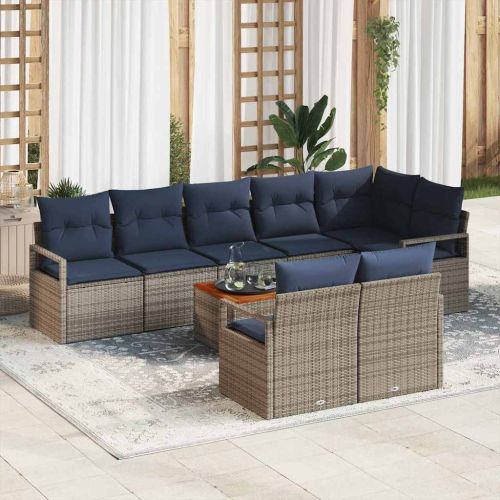 Градински Софа Комплект с възглавница 9 pcs Сив полиратан