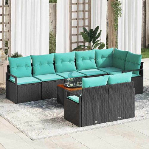 Градински Софа Комплект с възглавница 9 pcs Черно полиратан