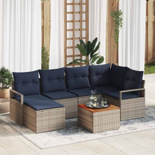 Градински Софа Комплект с възглавница 7 pcs Сив полиратан