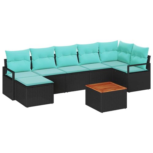 Градински Софа Комплект с възглавница 8 pcs Черно полиратан