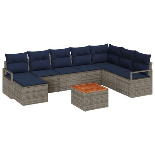 Градински Софа Комплект с възглавница 9 pcs Сив полиратан