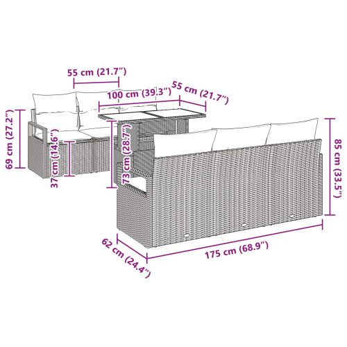 Градински Софа Комплект 7 pcs Черен и син полиратан