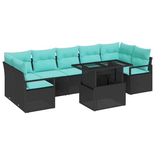 Градински Софа Комплект 8 pcs Черен и син полиратан