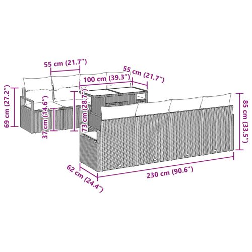 Градински Софа Комплект 7 pcs Черен и син полиратан