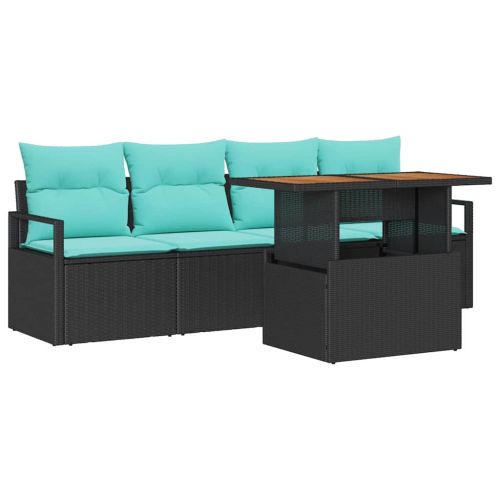 Градински Софа Комплект с възглавница 5 pcs Черен и син