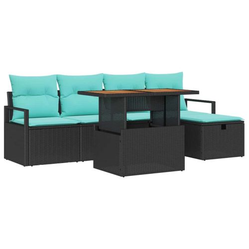 Градински Софа Комплект с възглавница 6 pcs Черно полиратан