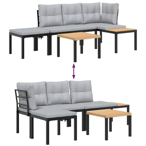 Градински пейки с възглавници 4 бр черен прахово боядисан метал