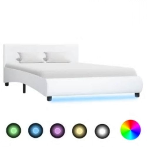 Рамка за легло с LED, бяла, изкуствена кожа, 120x200 cм