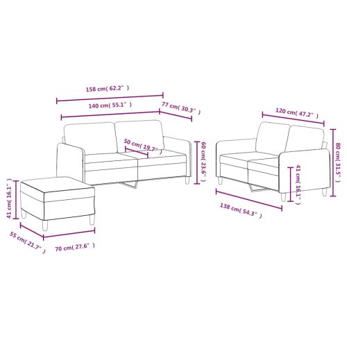 Комплект дивани от 3 части, син, кадифе