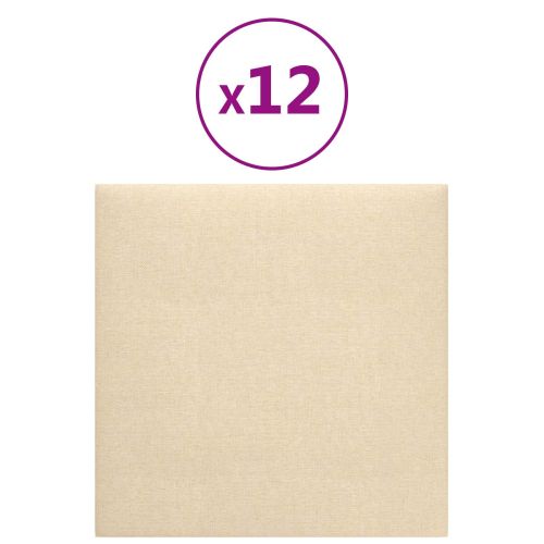 Стенно табло за легло 12 pcs 30 x 30 cm Крем текстил