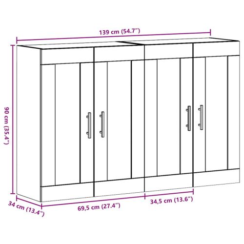 Стенни шкафове 2 pcs Старо дърво 69,5 x 34 x 90 см