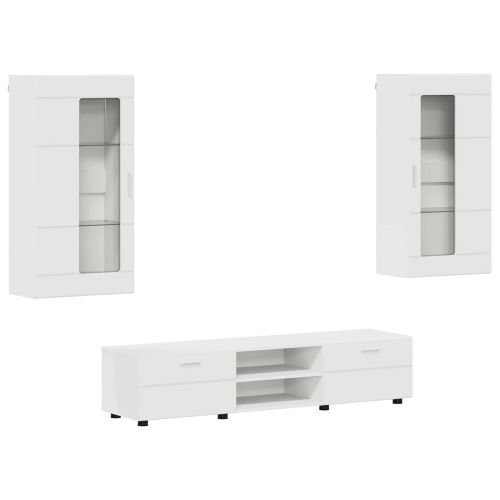 Комплект ТВ шкаф с чекмедже FLORIN 3 pcs Бяло Инженерно дърво