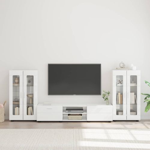 Комплект ТВ шкаф FLORIN 3 pcs Лъскаво бяло Инженерно дърво