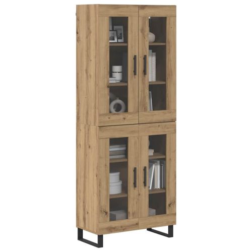 Висок шкаф 2 pcs Дъб Инженерна дървесина и стъкло