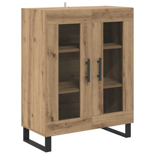 Висок шкаф 2 pcs Дъб Инженерна дървесина и стъкло