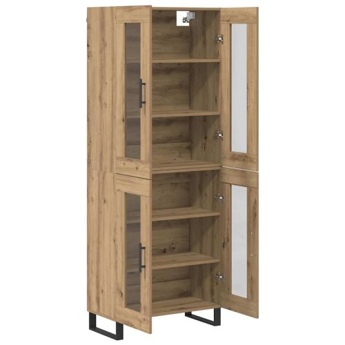 Висок шкаф 2 pcs Дъб Инженерна дървесина и стъкло