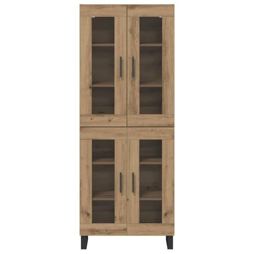 Висок шкаф 2 pcs Дъб Инженерна дървесина и стъкло