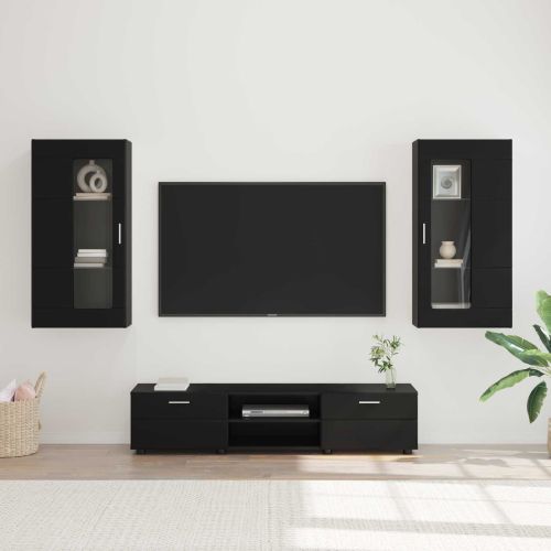Комплект ТВ шкаф с чекмедже FLORIN 3 pcs Черно Инженерно дърво