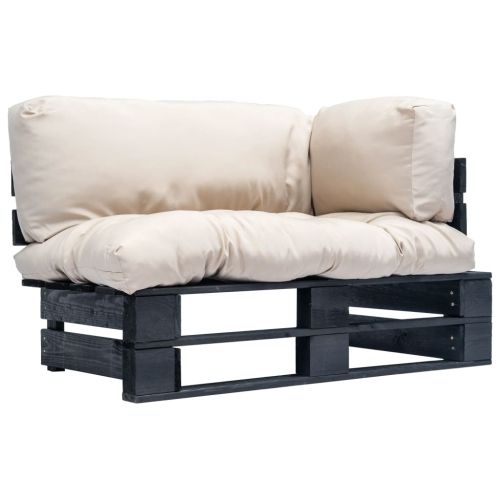 Градински палетен диван с пясъчни възглавници, борово дърво