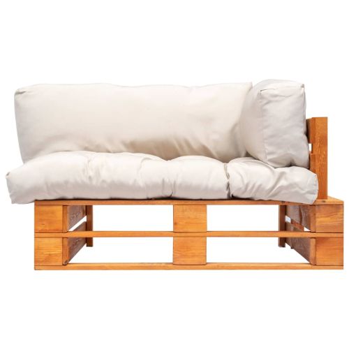 Градински палетен диван с пясъчни възглавници, борово дърво