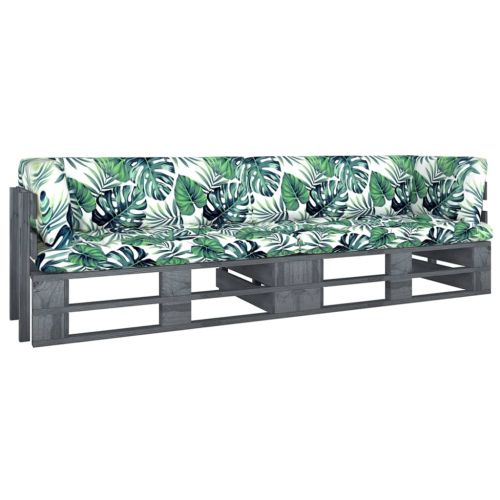 2-местен палетен диван с възглавници бор със сива импрегнация