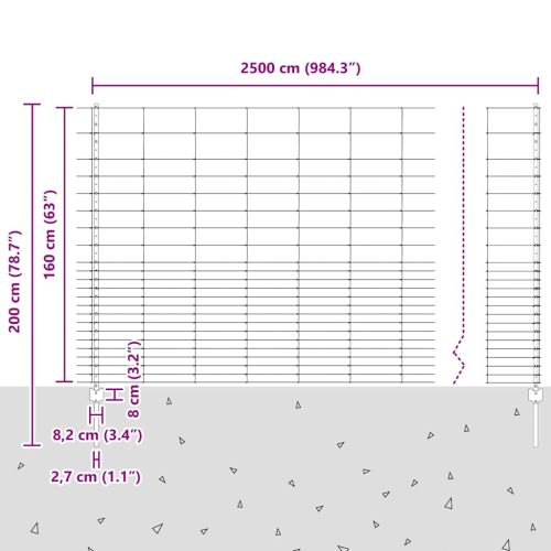 Див ограда с колове 25 x 1,6 м (Ш x В)