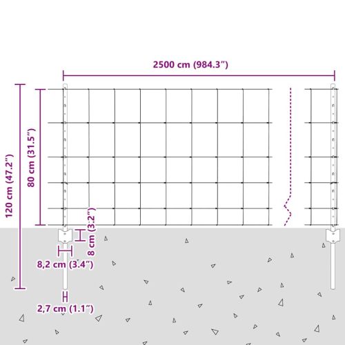 Див ограда с колове 50 x 0,8 м (Ш x В)