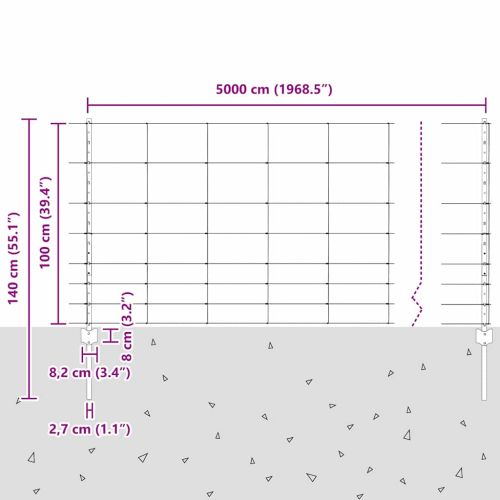 Див ограда с колове 50 x 1 м (Ш x В) Горещо поцинкована стомана