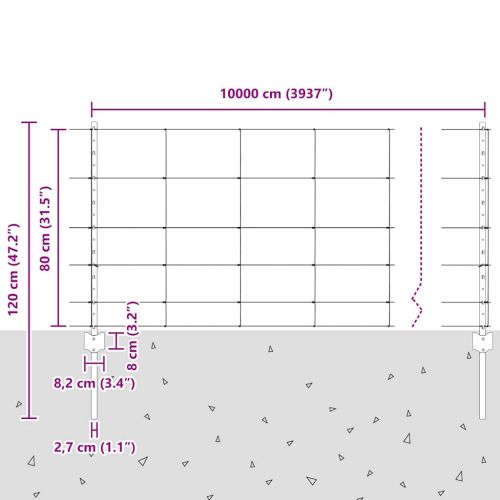 Див ограда с колове 100 x 0,8 м (Ш x В)