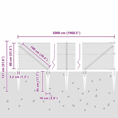 Шестоъградно ограждение с кол 50 x 0,8 m ПВЦ-обработена стомана