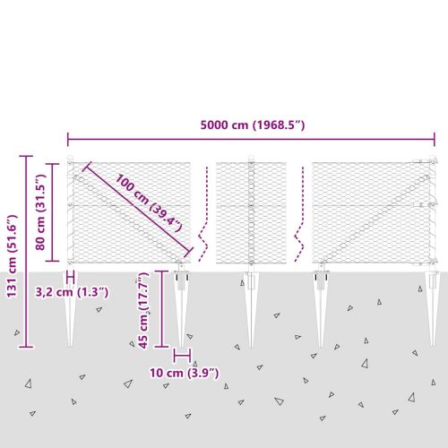 Шестоъградно ограждение с кол 50 x 0,8 m ПВЦ-обработена стомана