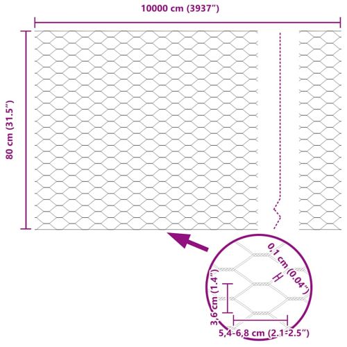 Шестоъградно ограждение с кол 100 x 0,8 м Поцинкована стомана