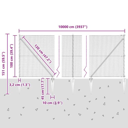 Шестоъградно ограждение с кол 100 x 1 м Поцинкована стомана