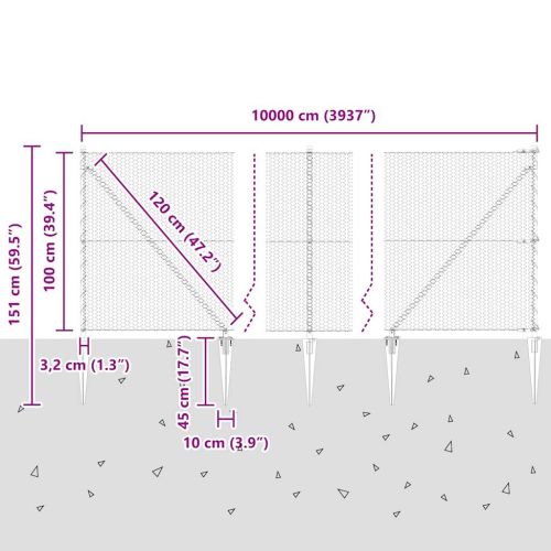 Шестоъградно ограждение с кол 100 x 1 м Поцинкована стомана