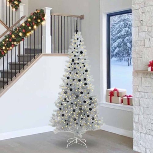 Коледно дърво с 300 LED светодиода Сребрист 240 cm PET