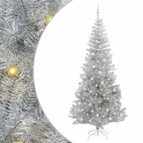 Коледно дърво с 300 LED светодиода Сребрист 240 cm PET